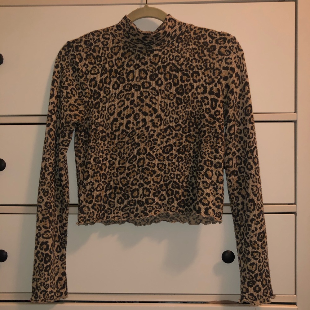Urban Outfitters Cropped Leopard Turtle Neck